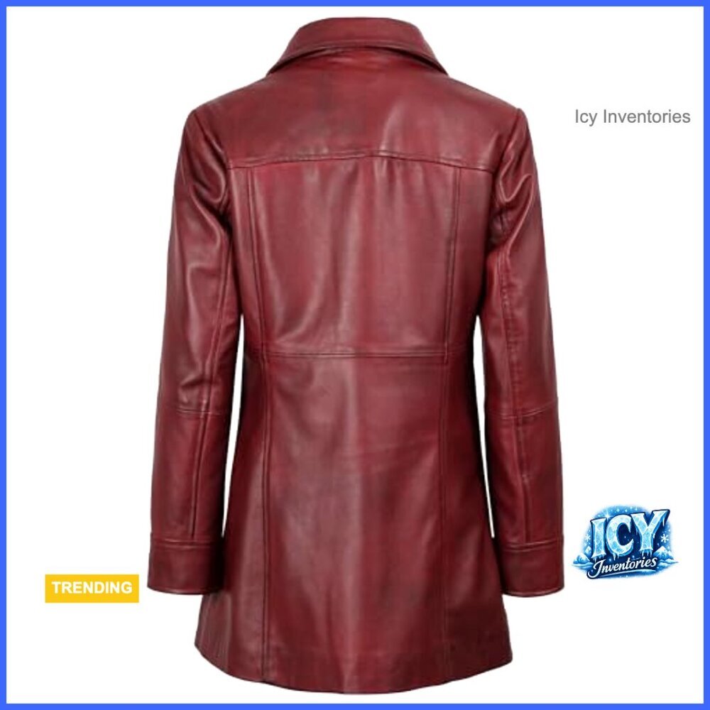 Lambskin Leather Jacket Vintage Style Long Trench Coat Women - Picture 4 of 7